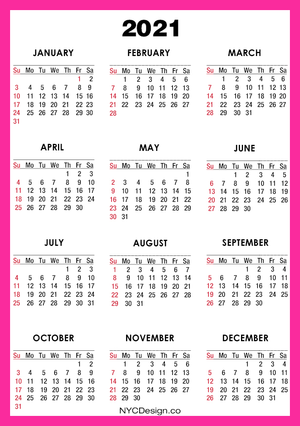 p nk calendar 2021 2021 Calendar Printable A4 Paper Size Pink Sunday Start Nycdesign Co Calendars Printable Free p nk calendar 2021