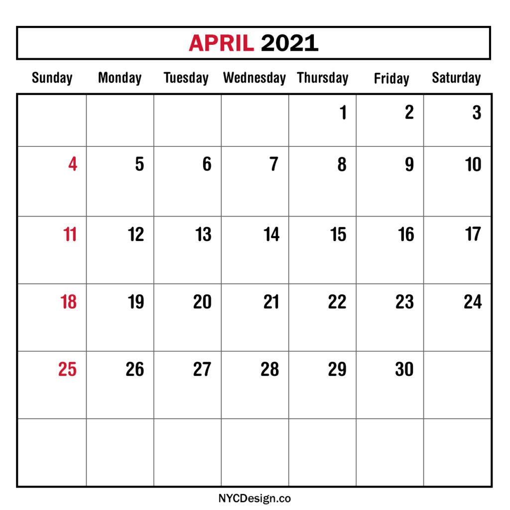 Monthly Calendar April 2021 Monthly Planner Printable Free