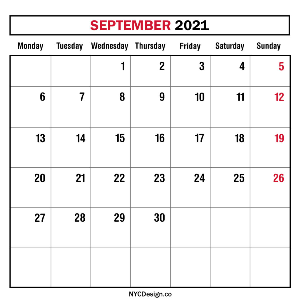 Monthly Calendar September 2021, Monthly Planner, Printable Free