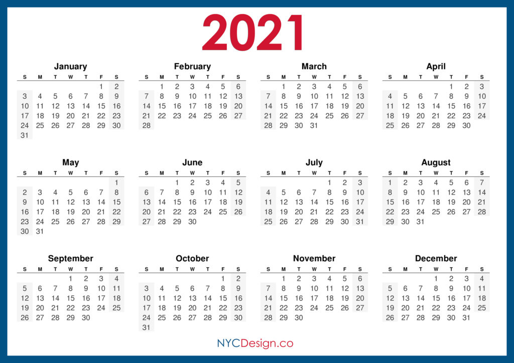 2021 Calendar Printable Free, Horizontal, Blue, HD ...