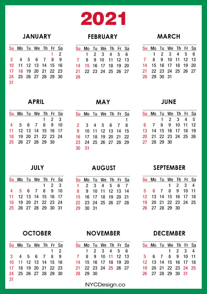 2021 Calendar With Holidays Nycdesign Co Calendars Printable Free