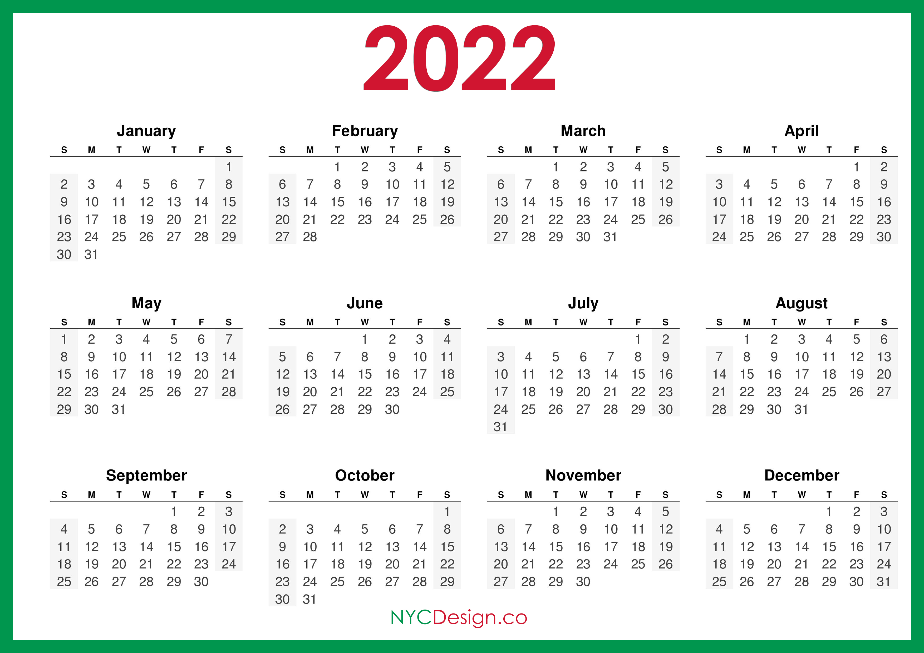 Free Yearly 2022 Calendar With Holidays Word Pdf Monday Start 2022 