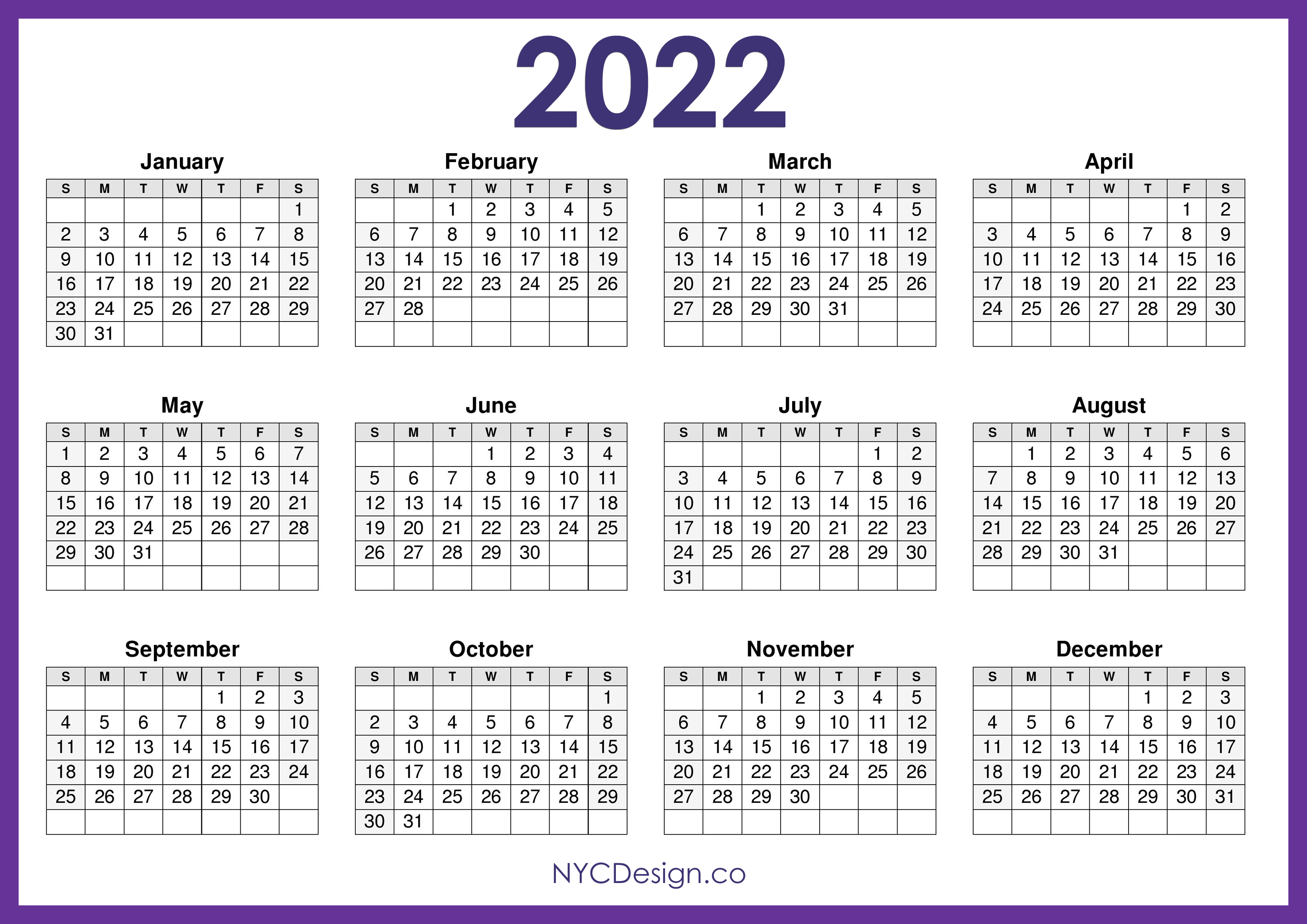 Calendar Printable Free 2022