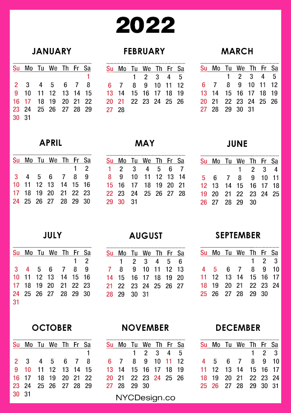 2022 Calendar with US Holidays, Printable - A4 Paper Size ...