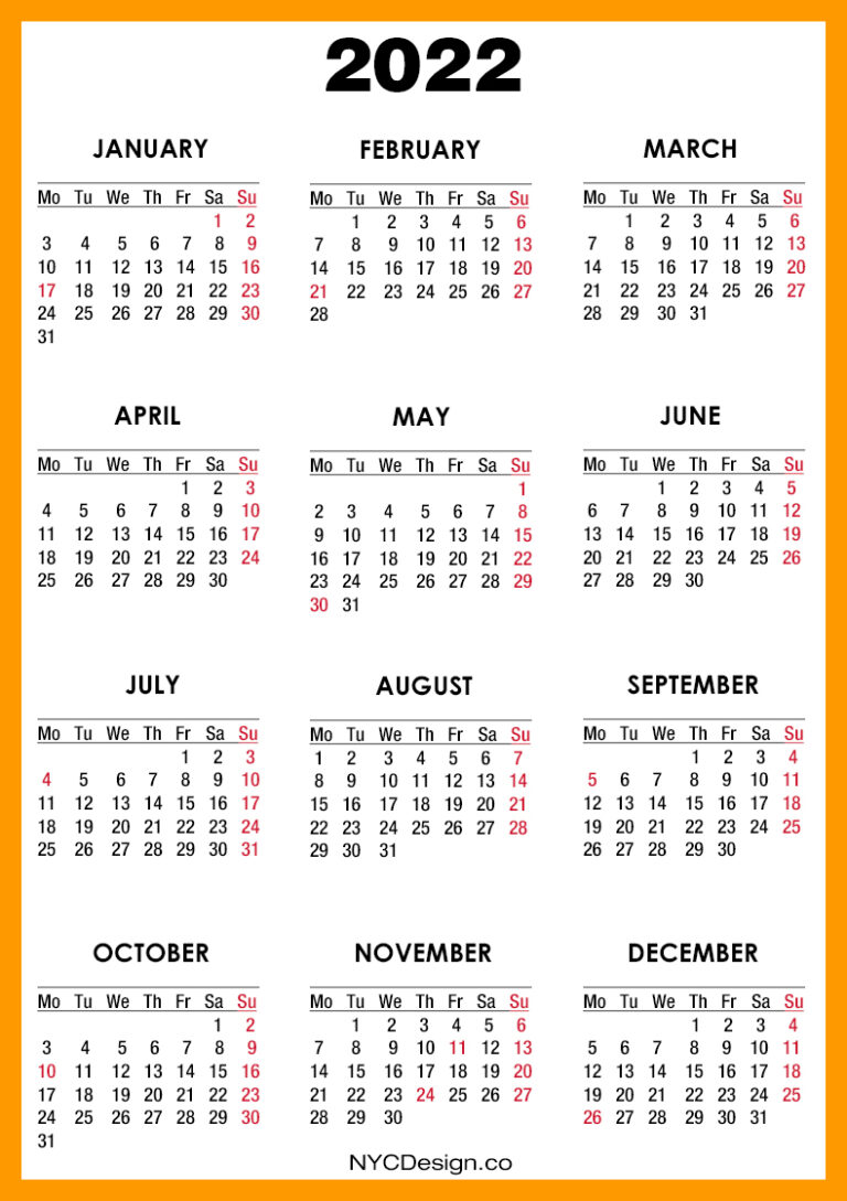2022 calendar with us holidays printable free orange