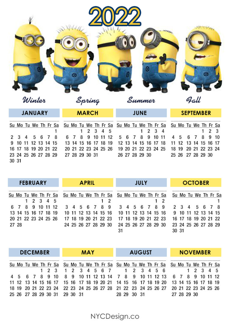 2023 Minion Calendar 2022 Calendar Printable Free, Minions Calendar Sunday Start NYCDesign.co Calendars