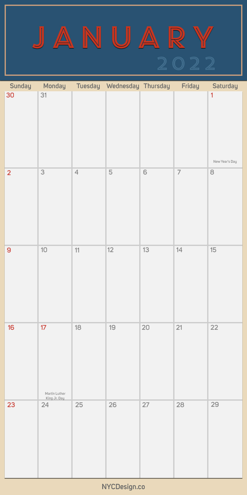2022 January - Monthly Calendar, Planner, Printable Free ...