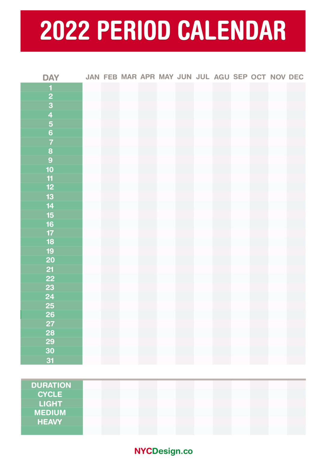 2022 Period Calendars NYCDesign.co Printable Things