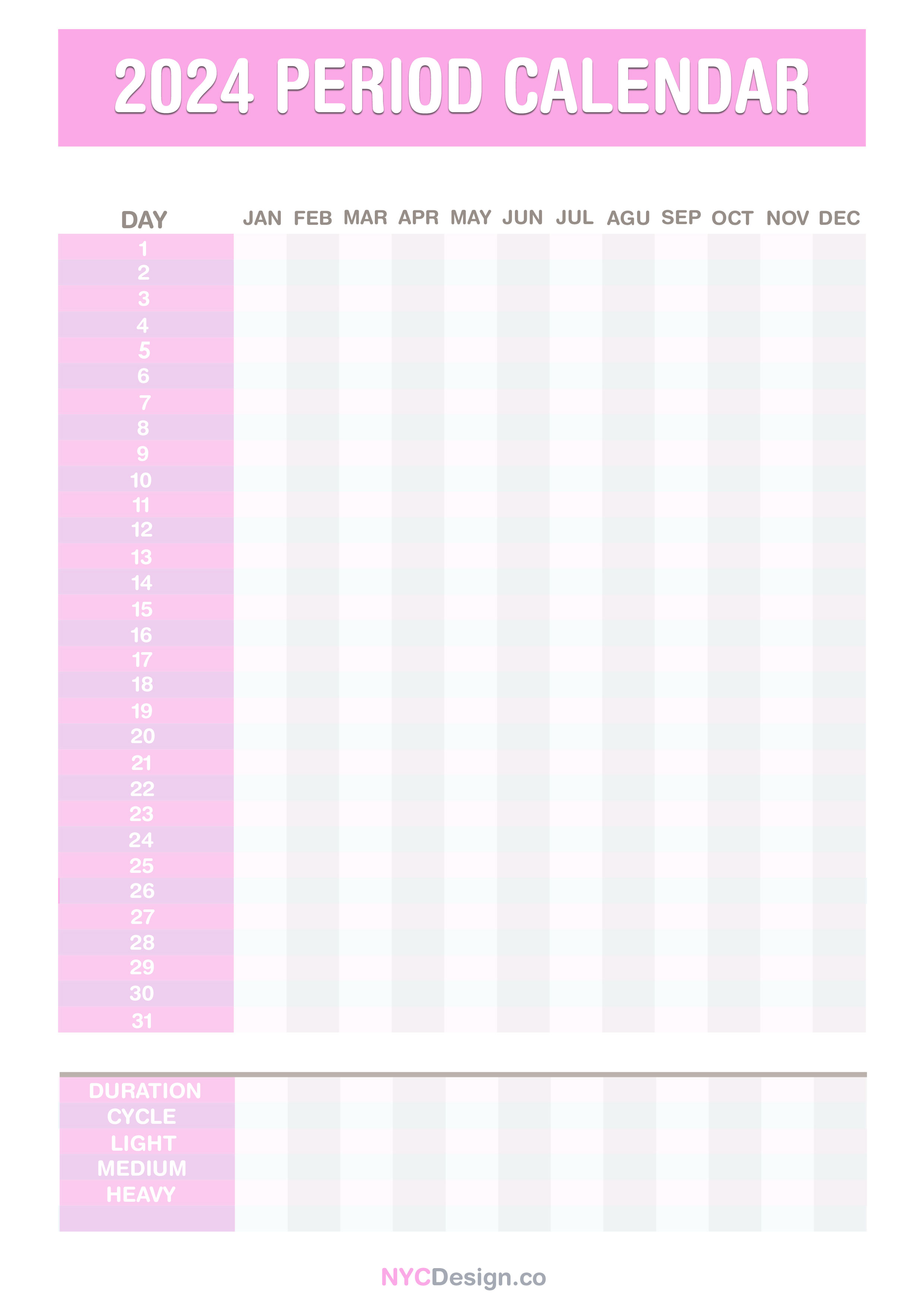 2024 Period Calendar, Printable, Free Pink NYCDesign.co Printable