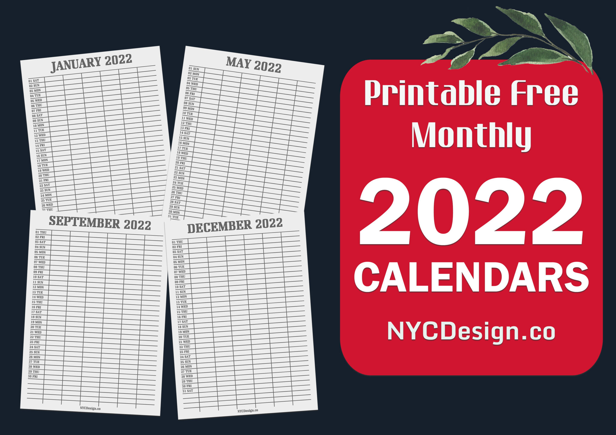 Grey Calanders 2022 Monthly Calendars, Planners, Printable Free, Grey – NYCDesign.co ...