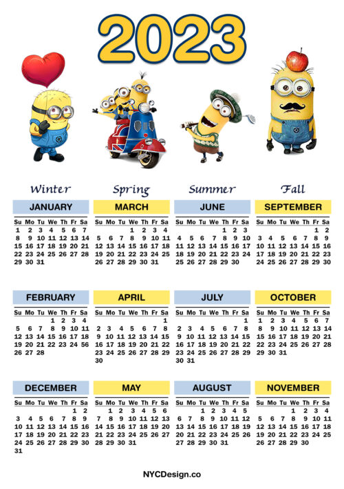 2023 Printable Free Minions Calendar – Sunday Start – NYCDesign.co ...