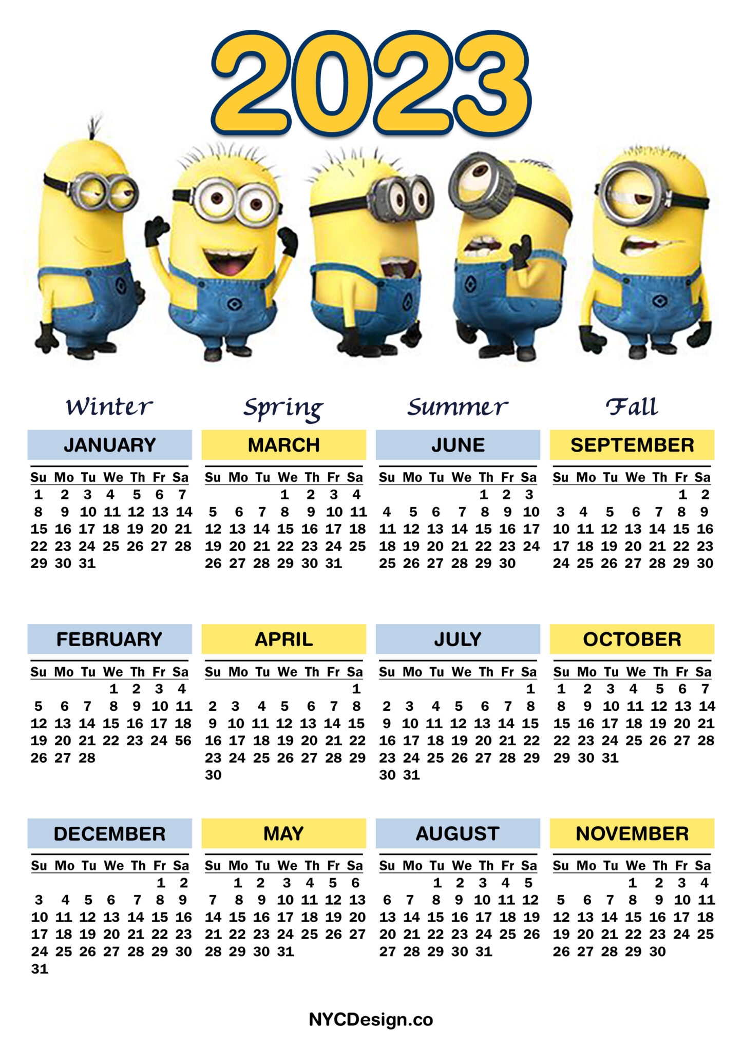 2023 Printable Free Minions Calendar Sunday Start NYCDesign.co
