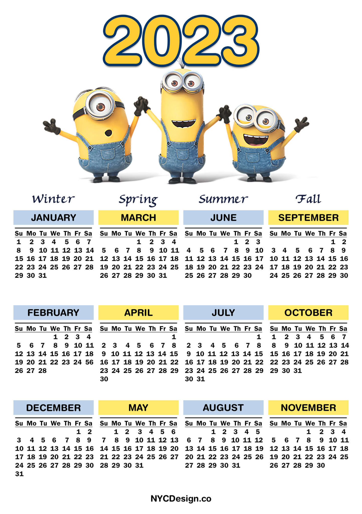 2023 Printable Free Minions Calendar Sunday Start NYCDesign.co