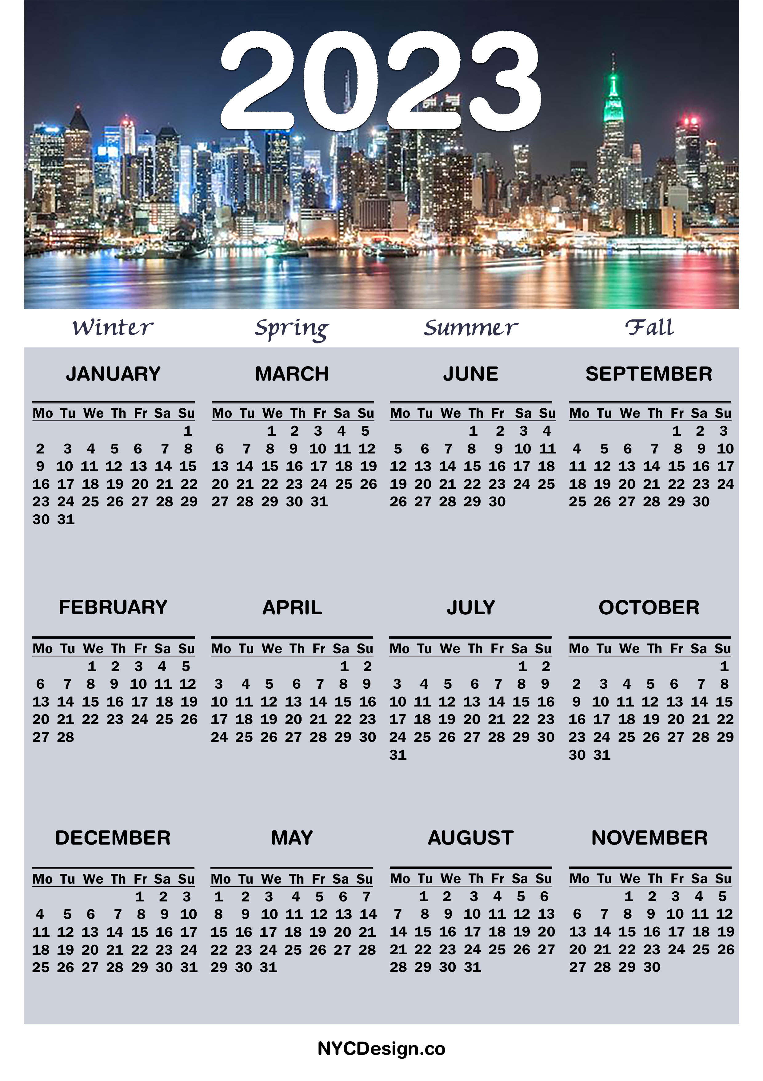 2023 Printable Free New York Calendar Monday Start Images and Photos