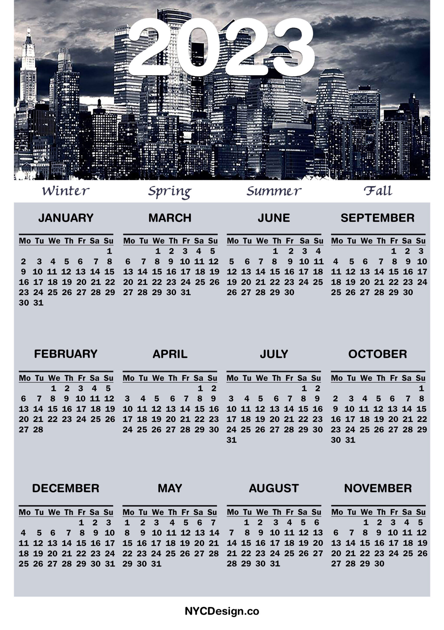 2023 Printable Free New York Calendar Monday Start NYCDesign co 2023 Printable Free New York Calendar Monday Start NYCDesign co