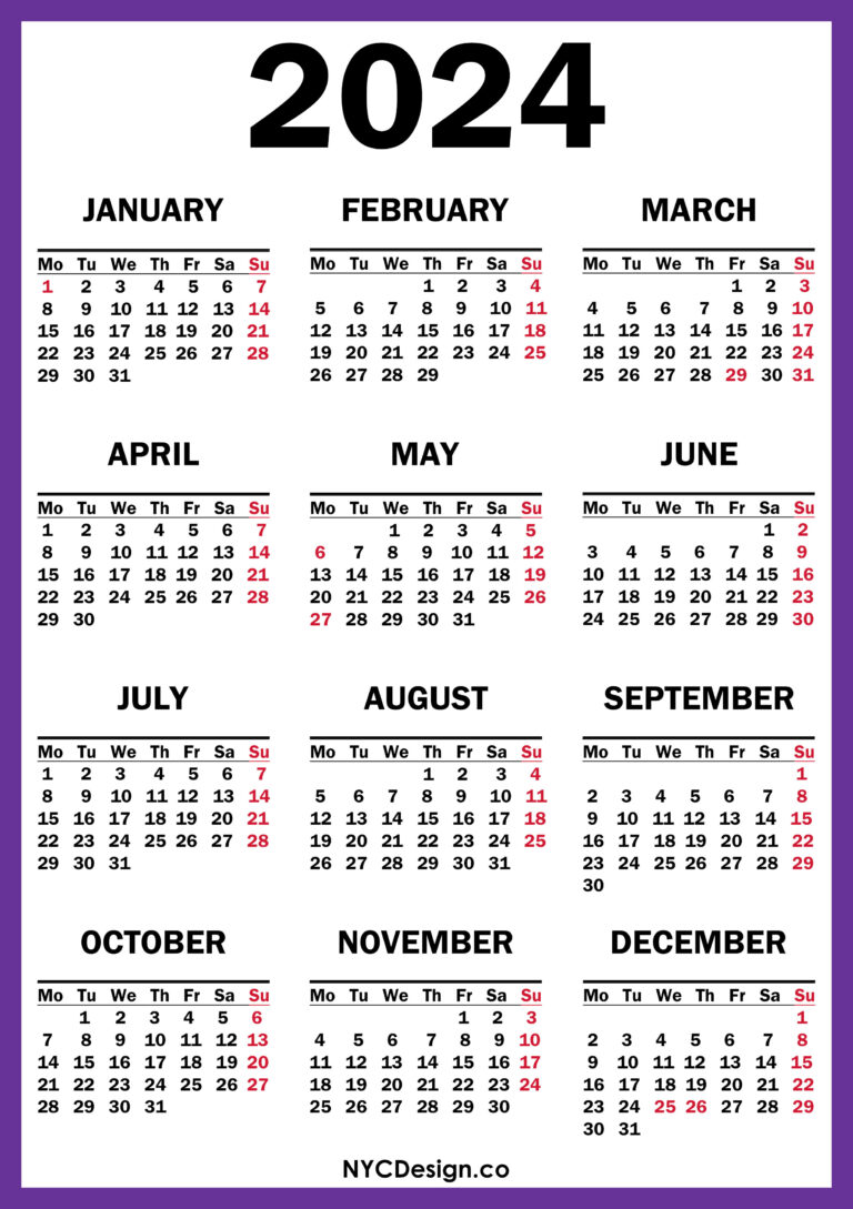 2024 Calendar with UK Holidays, Printable Free, Purple NYCDesign.co