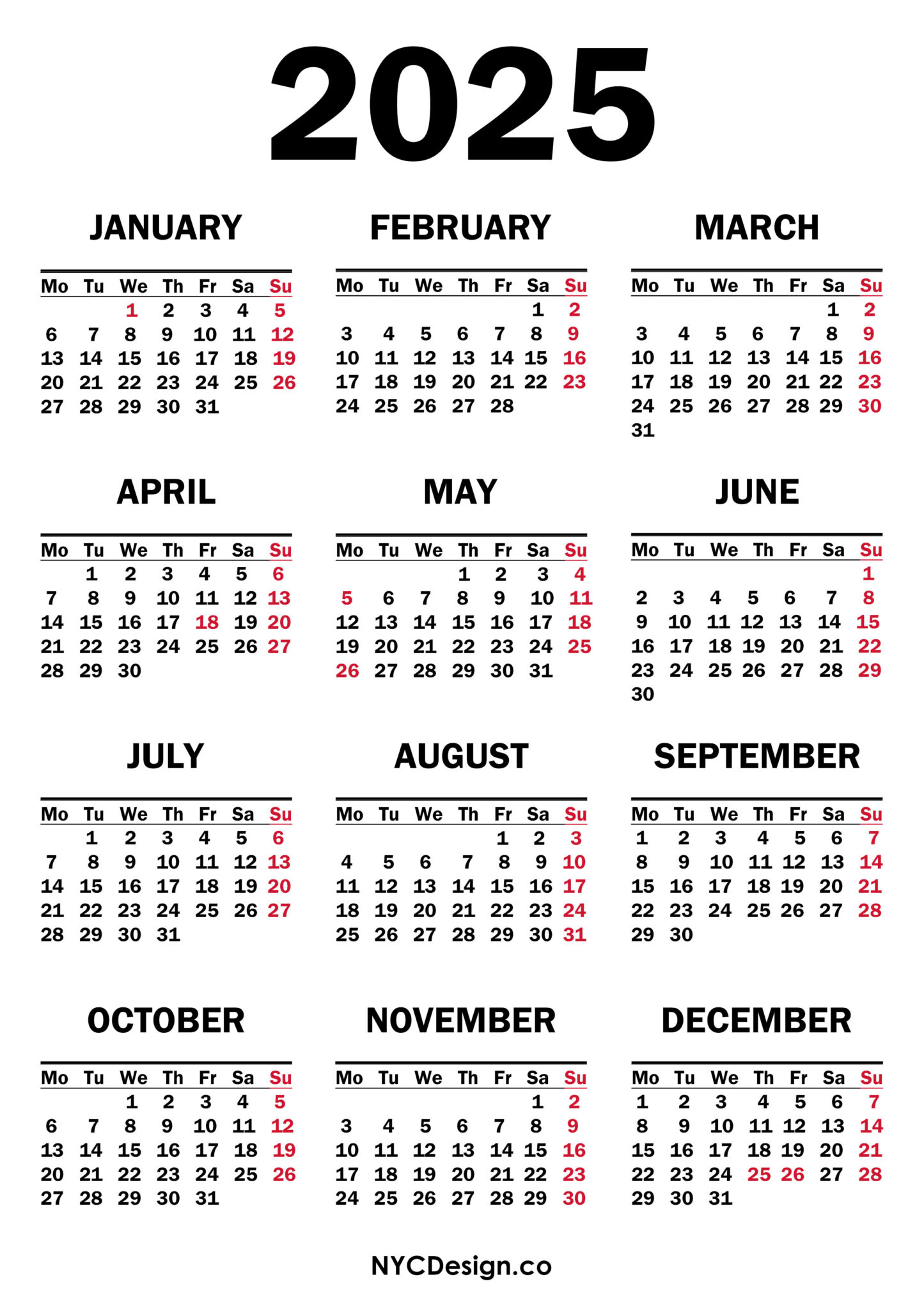 2025 Calendar with UK Holidays, Printable Free, White – NYCDesign.co