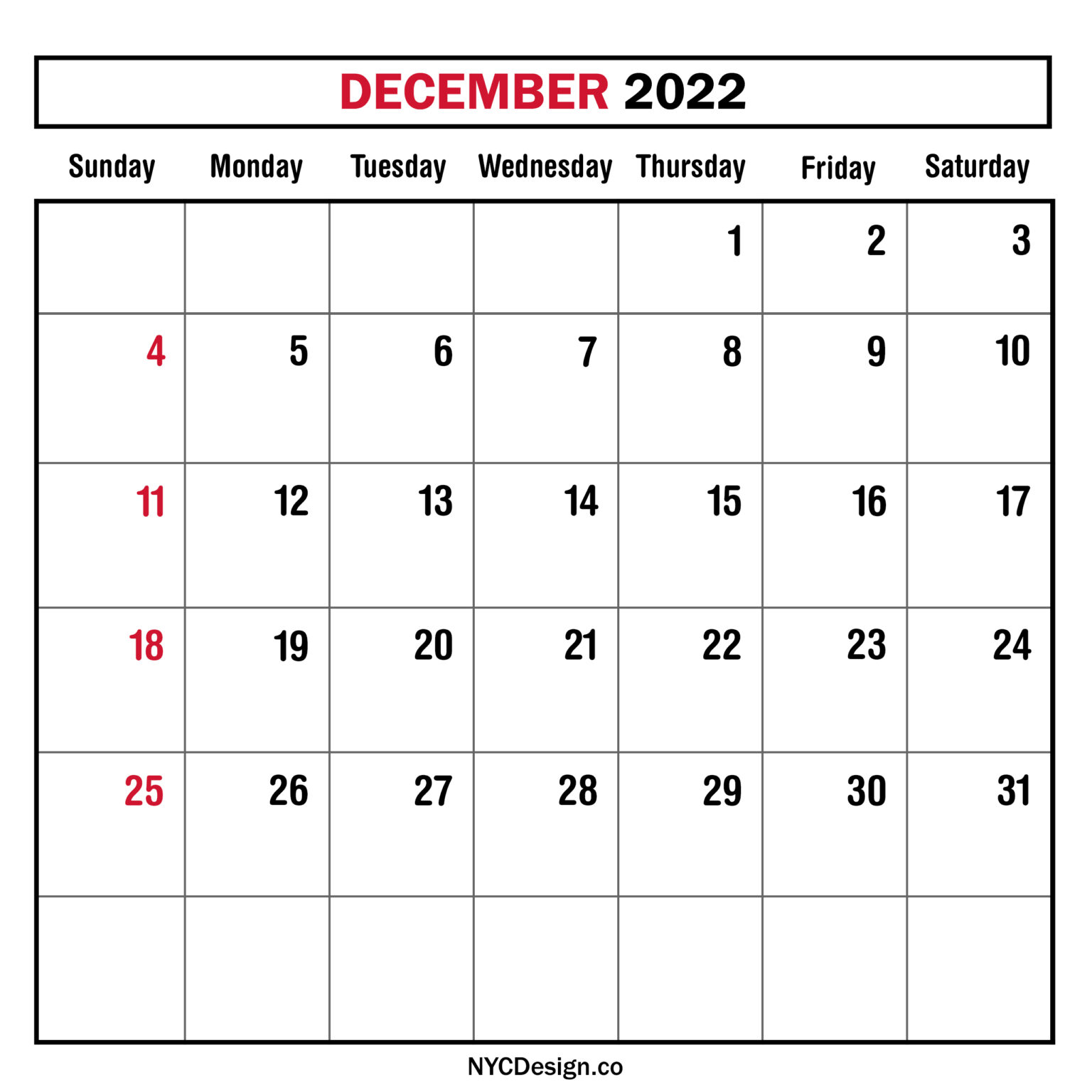 December 2022 Monthly Calendar, Planner, Printable Free Sunday Start