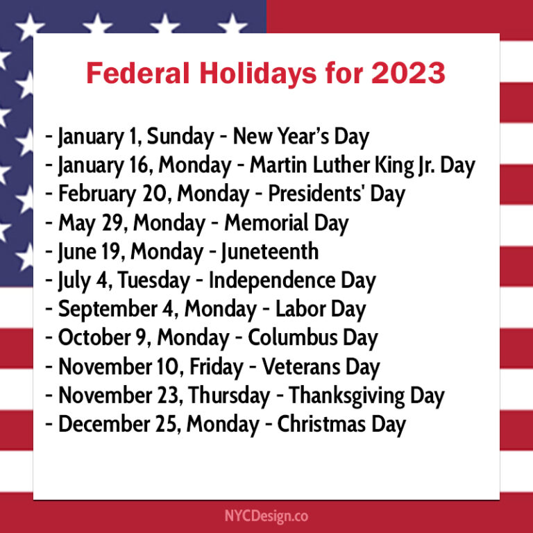 Dates of Federal Holidays for 2023 NYCDesign.co Printable Things
