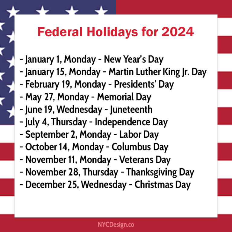 Dates of Federal Holidays for 2024 NYCDesign.co Printable Things