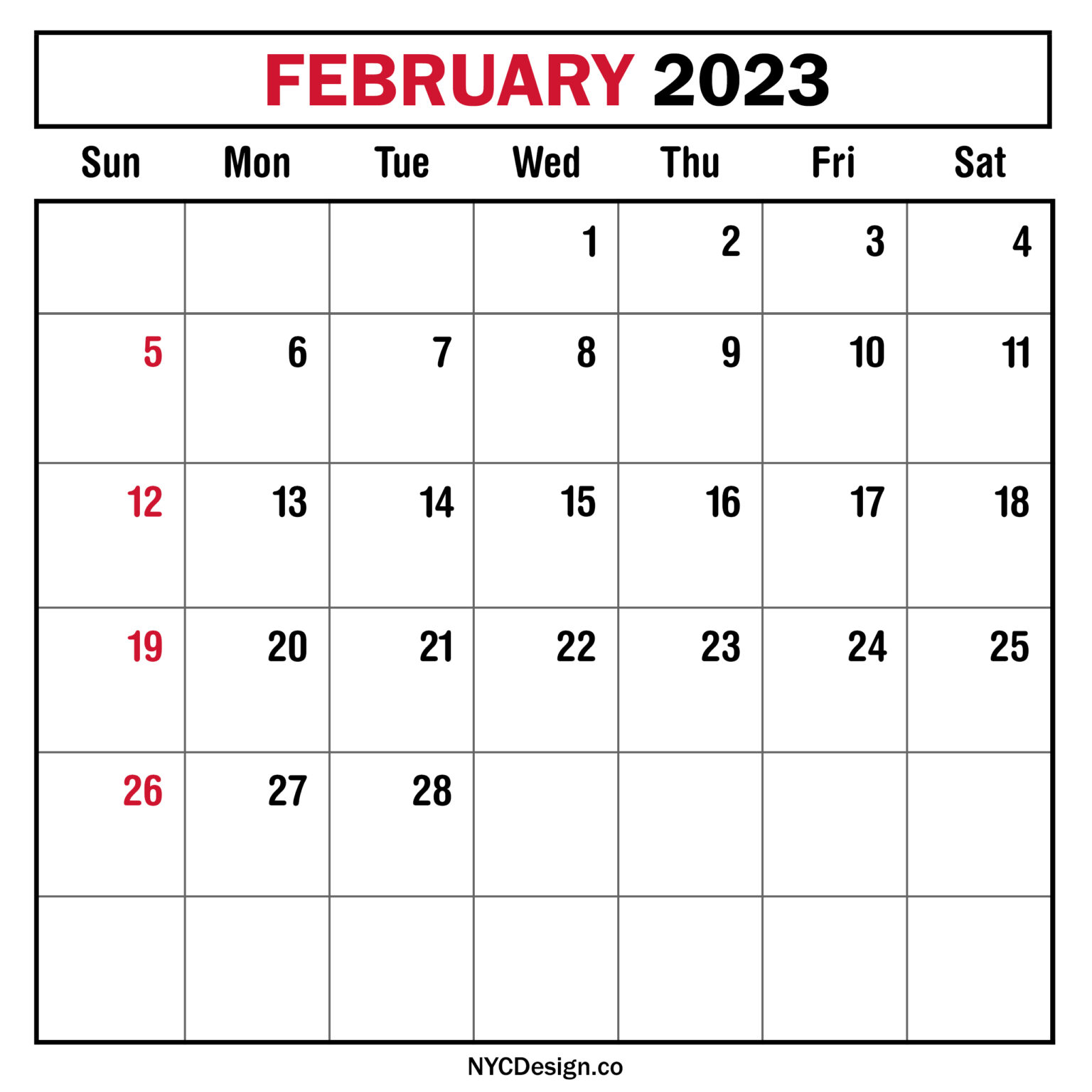 February 2023 Monthly Calendar, Planner, Printable Free Sunday Start