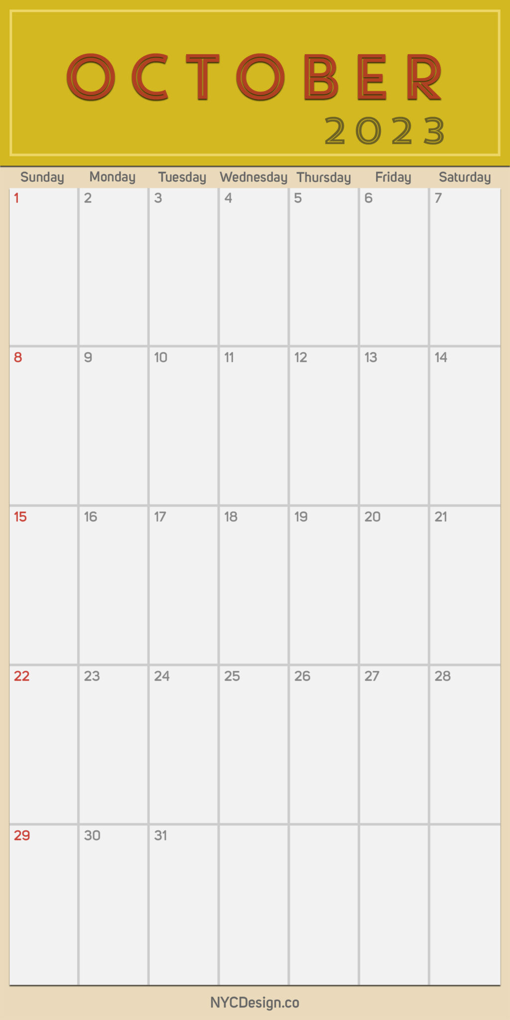 2023 October – Monthly Calendar, Planner, Printable Free – Sunday Start