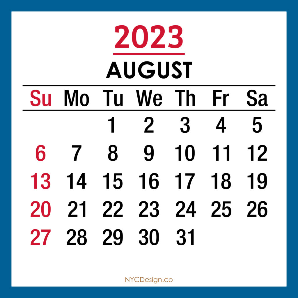 2023 Monthly Calendar with US Holidays, Printable Free – Blue