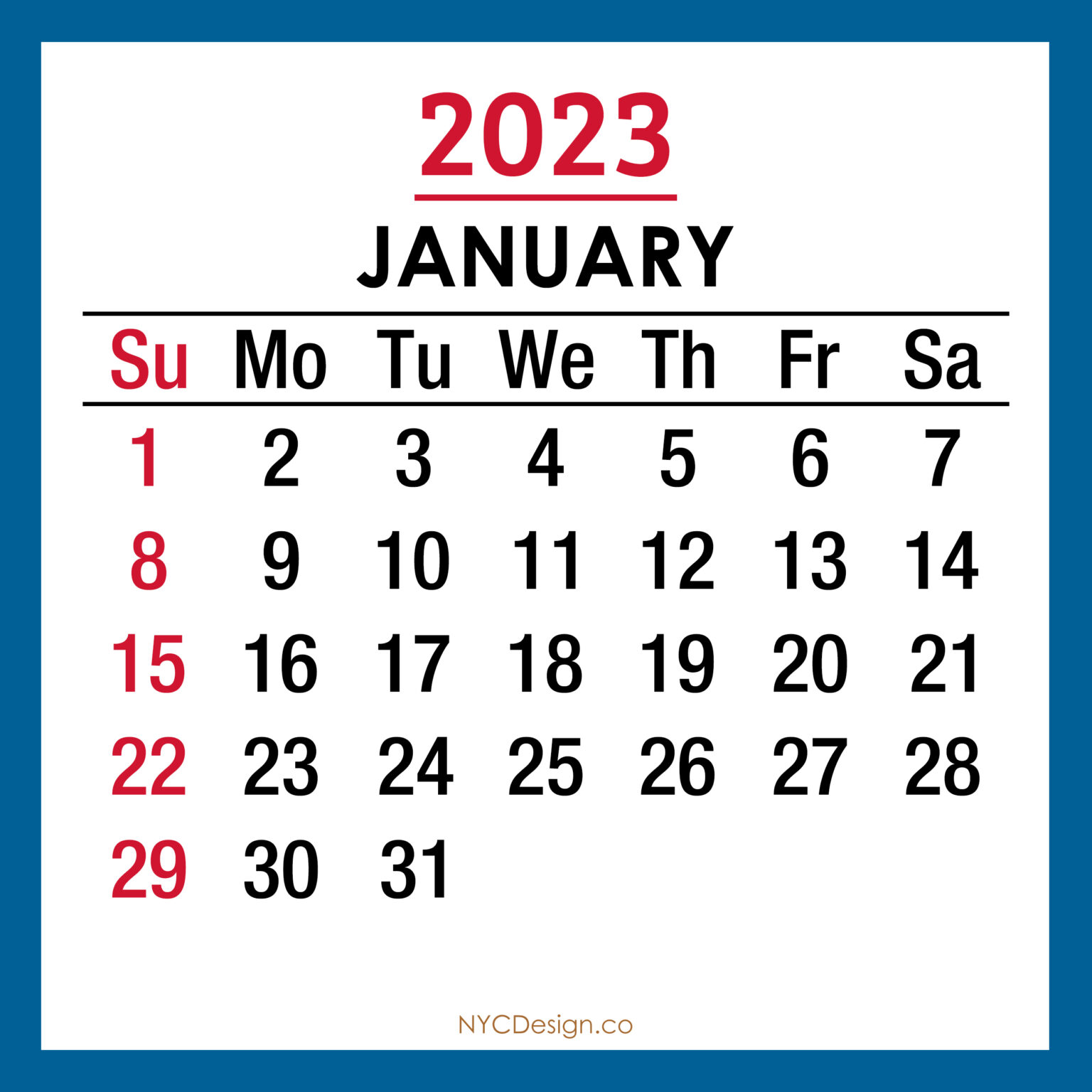 2023 Monthly Calendar with US Holidays - Calendar 2023 January Blue SS 001 1536x1536 
